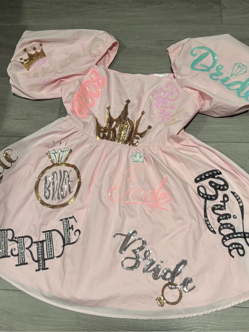 Queen of Sparkles pink bride cotton puff sleeves lined dress with side pockets